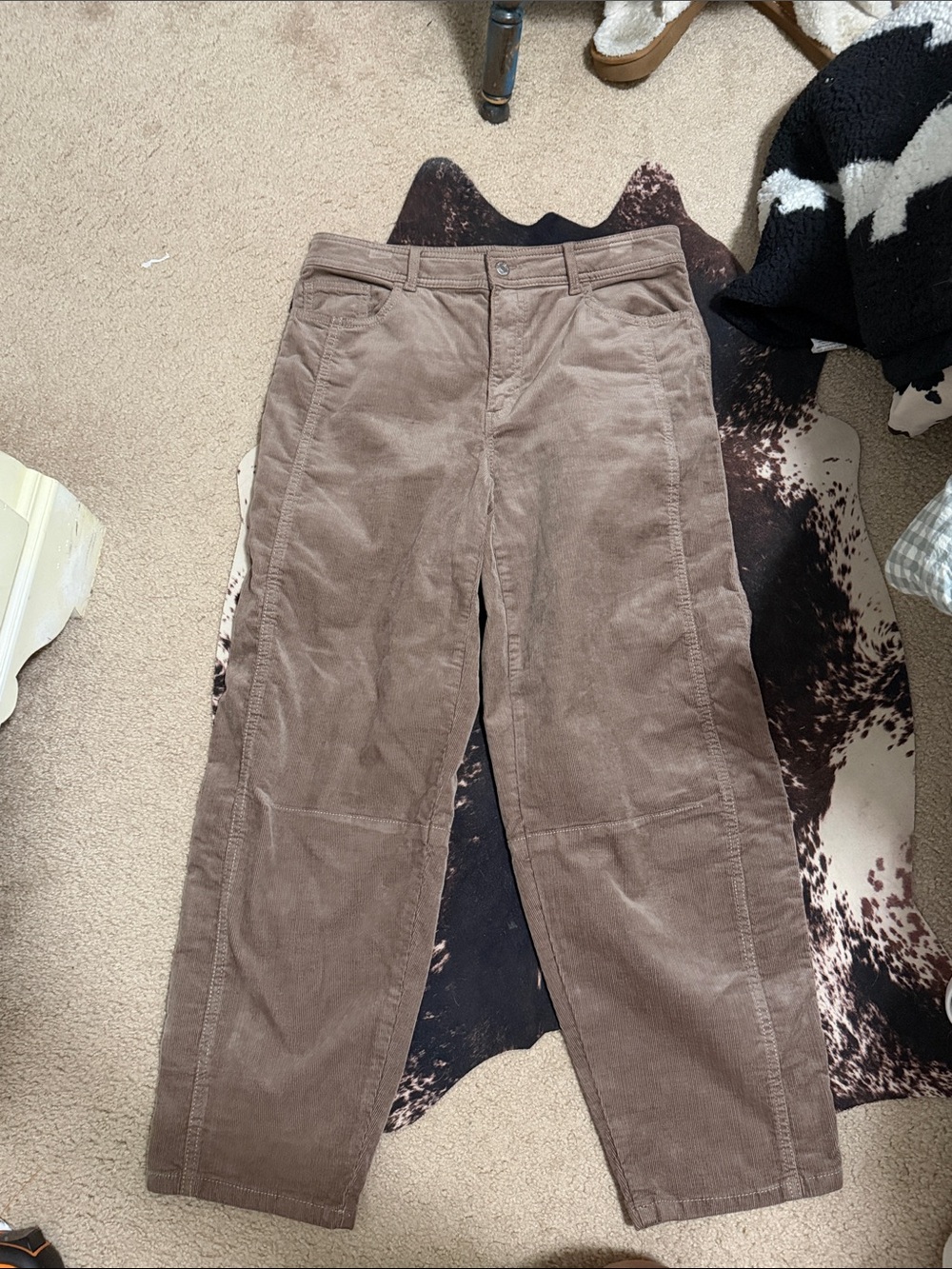 LOFT Women’s Barrel Corduroy Pants in Taupe Brown